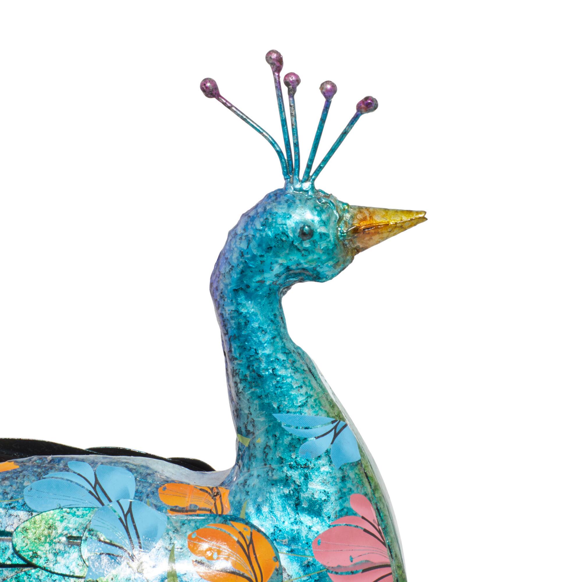 20" Turquoise Iron Eclectic Bird Garden Sculpture
